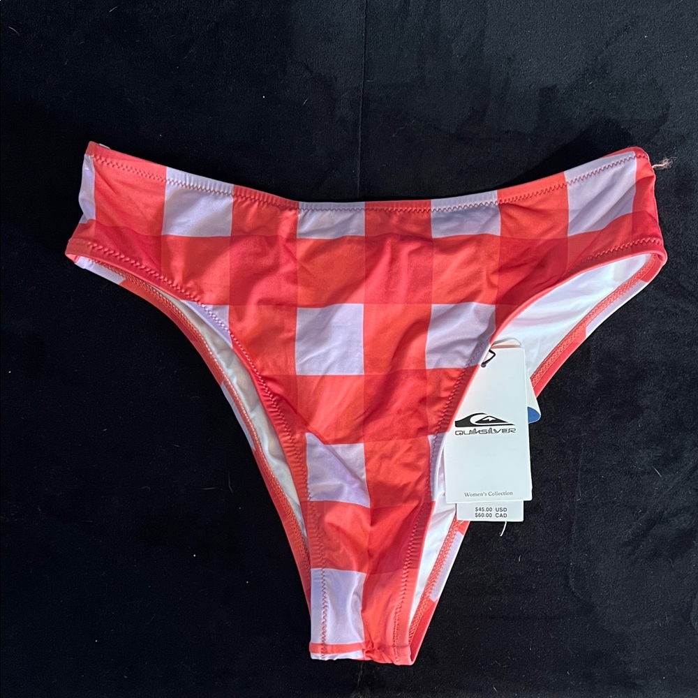 Quiksilver Red and White Checkered Bikini Bottom